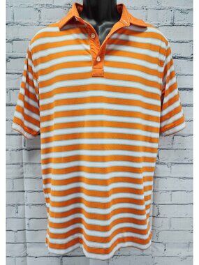FootJoy Mens Athletic Fit Orange & Blue Striped Polo Medium Mira Vista GC